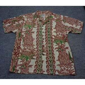 VTG AVANTI Hawaiian Silk Shirt Mens M All Over Print Loop Collar Button Up